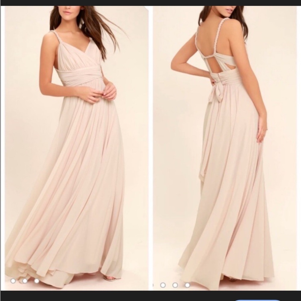 Lulus Carte Blanche Blush Pink Maxi Dress Rope Strap Formal Bridesmaid S